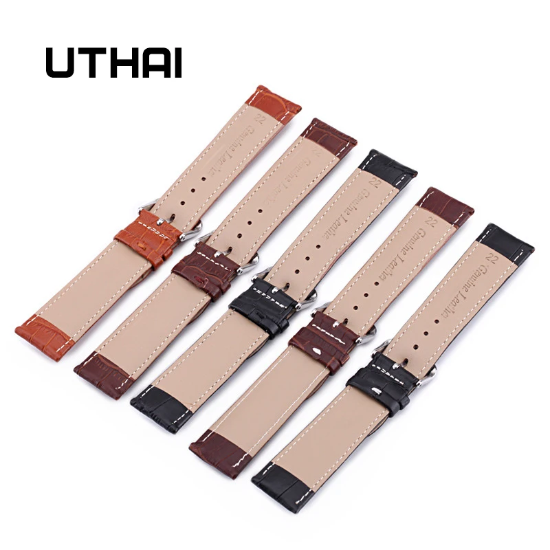 UTHAI Z08 Watch Band Genuine Leather Straps 10-24mm Watch Accessories High Quality Brown Colors Watchbands