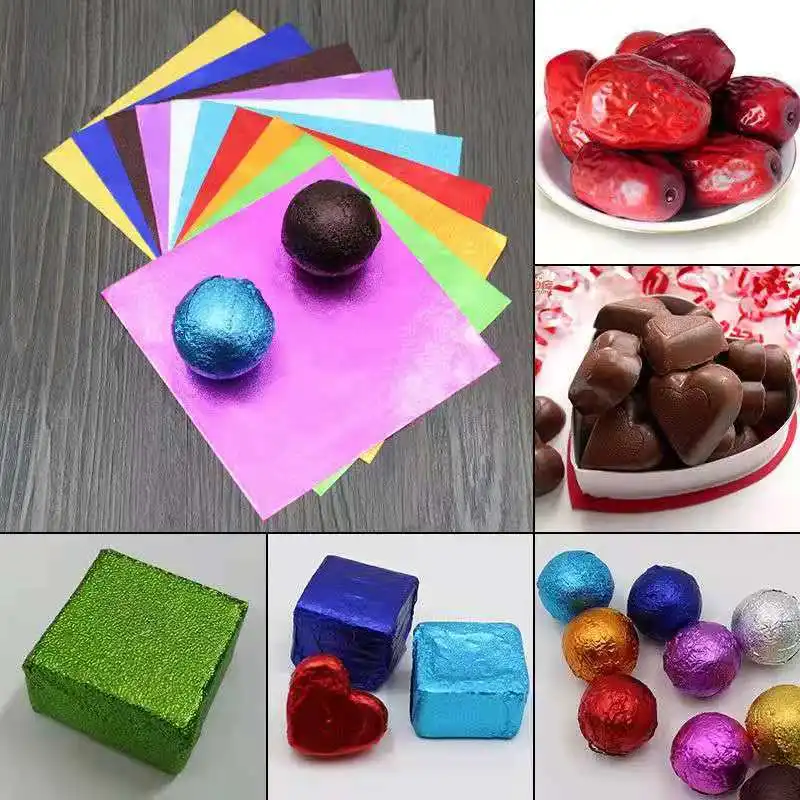 

100Pcs/Set 10x10cm Chocolate Package Paper Food Aluminum Foil Diy Candy Tea Baking Wrapping Tin Paper