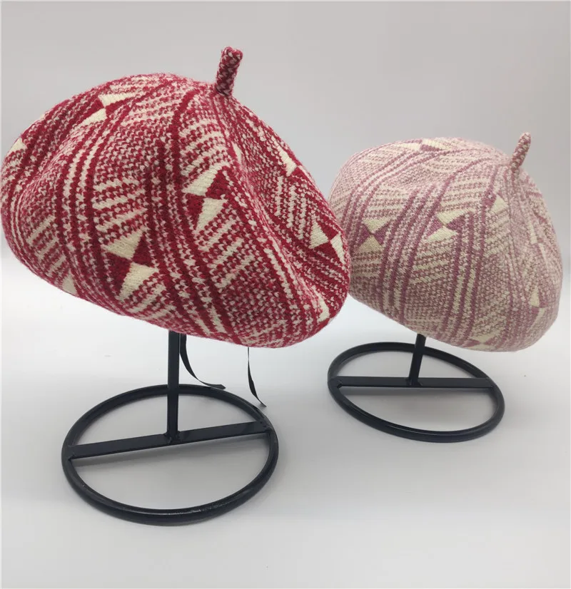 New Hot Casual Cotton Beret Cap Women's Outdoor Wool Floral Plaid Printed Artist Cap Pumpkin Hat Gorros