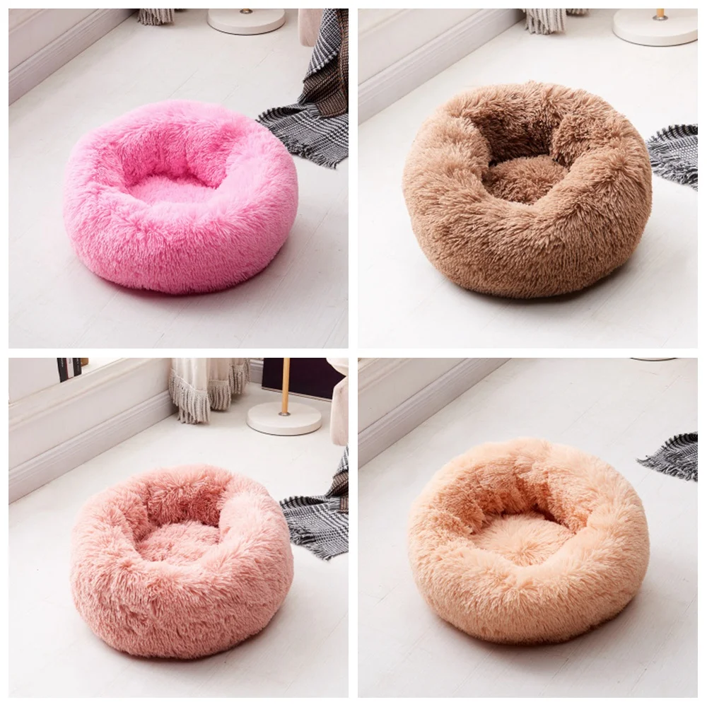Fleece Cat Beds Round Pet Bed For Cats Dog Plush Bed House For Cat Kitten Marshmallow Cat Bed Mat Cushion Kennel Pet Supplies