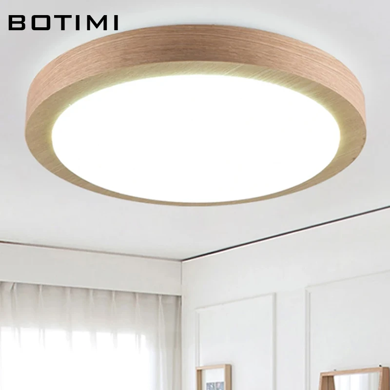 BOTIMI 220 В круглый светодиодный потолочный светильник из цельного дерева для