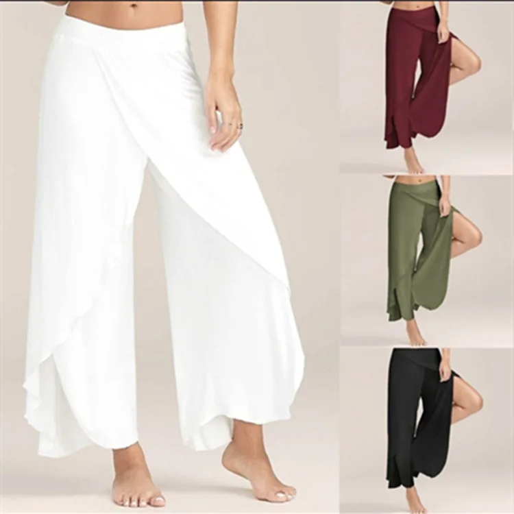 

Plus Size Hot Style European And American Summer Women Pants Sexy Cross Chiffon Wide Leg Pants In Stock Free Shipping