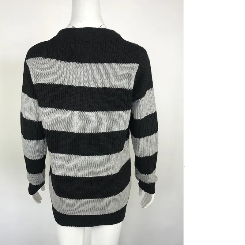 Plus Size Sweater Woman Cross Sexy V Neck Stripe Knitting Winter Pullover Jersey Mujer Invierno Female Patchwork Jumper Ey* | Женская