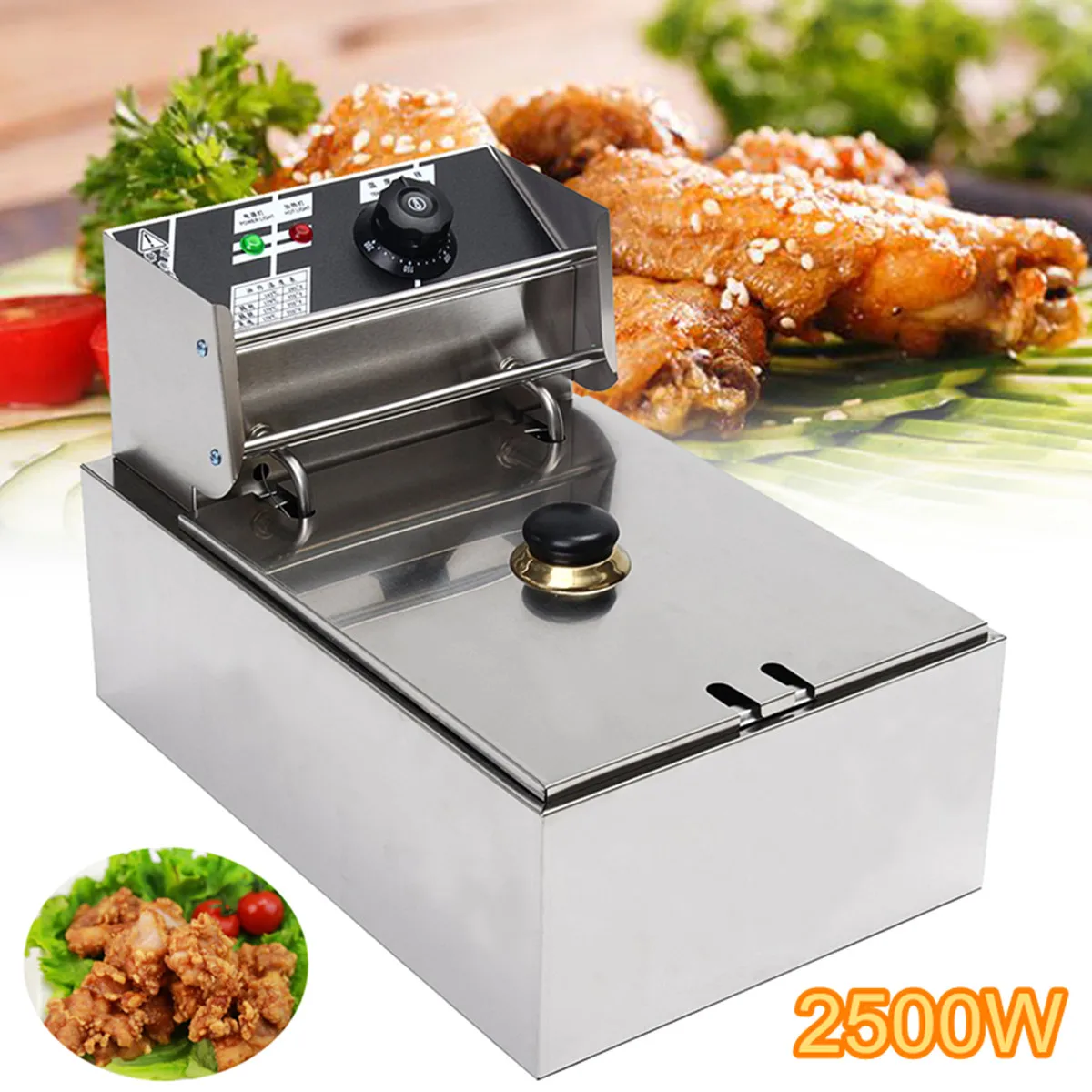 

Heavy Duty Stainless Steel Electric Deep Fryer Commercial Home Kitchen Frying Chip Cooker Basket For Buffalo Wings 6L 2.5KW