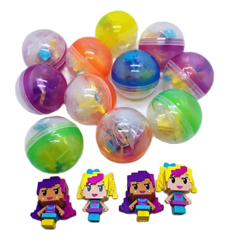 

10pc/lot 50mm diameter plastic color balls capsules toys with inside mini dolls toys randomly mix for vending machine