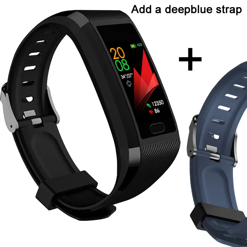 Add a blue strap T12 смарт-браслет 1,14 дюймов монитор сердечного ритма кровяного давления спортивный шагомер умная информация напоминание Дистанционное управление Фото - Цвет: Add a blue strap