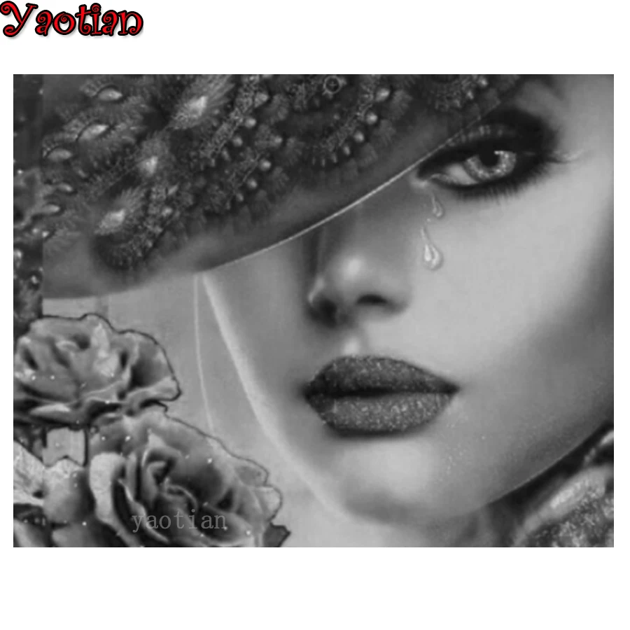

5D Full Square Drill Diamond Painting Cross Stitch Kit European Woman Rose Flower Diamond Embroidery Needlework Home Decor Gift