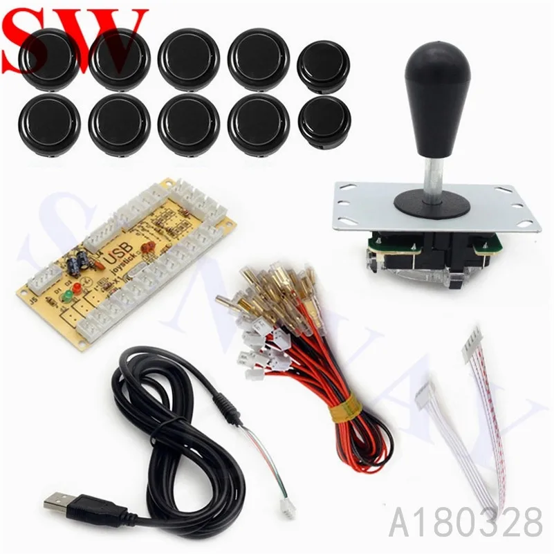 Черный аркадный MAME DIY Kit USB энкодер доска с ПК Джойстик 5 Pin овальный шар+ 10 кнопок для дерева или металла панели управления