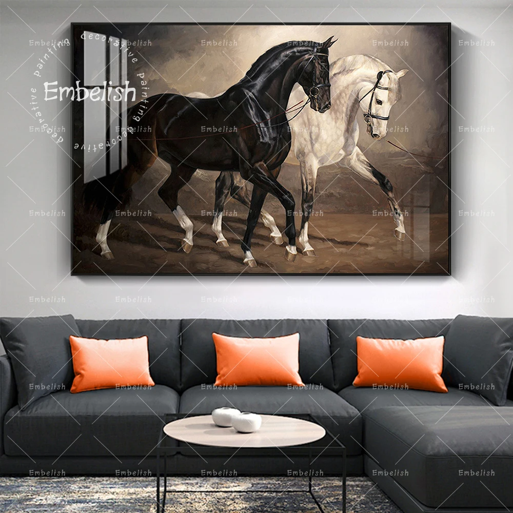 

Embelish Black And White Running Horses Animal Wall Art Pictures For Living Room Modern Home Decor Canvas Painting Posters