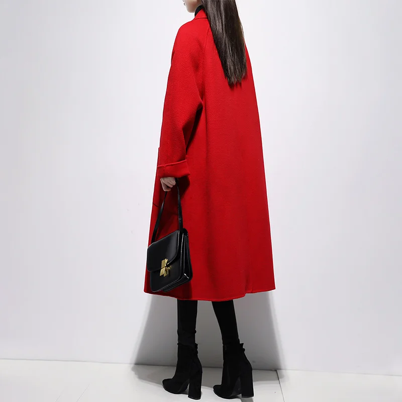 

Новинка 2021, высококачественное двухстороннее твидовое пальто, женское средней и длинной зимнее популярное свободное красное шерстяное пал...