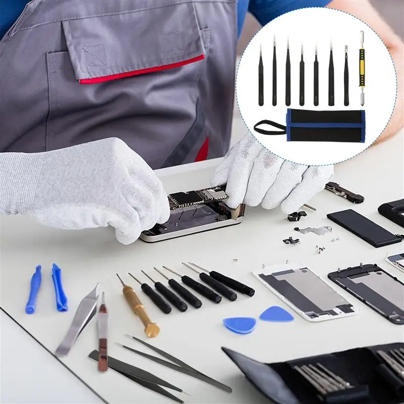 

8pcs Anti-static Tweezers with Storage Bag Laboratory Home Useful Daily Garden Tool