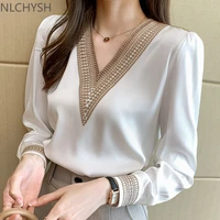 long sleeve white blouse tops blouse women blusas mujer de moda 2021 embroidery v neck chiffon blouse shirt women blouses e226