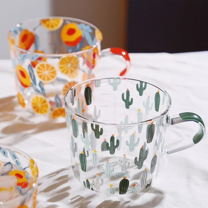 

Glass High Capacity Coffee Cup Yogurt Drinkware Simple Handle Breakfast Milk Home Cups Juice Tazas Pattern Glasses Кружка Mug