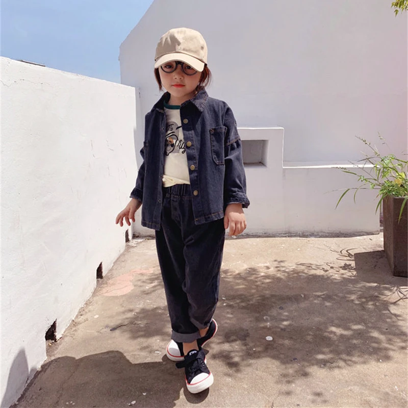Комплекты детской одежды 2019 новые джинсовые маленькие девочки и мальчики куртка