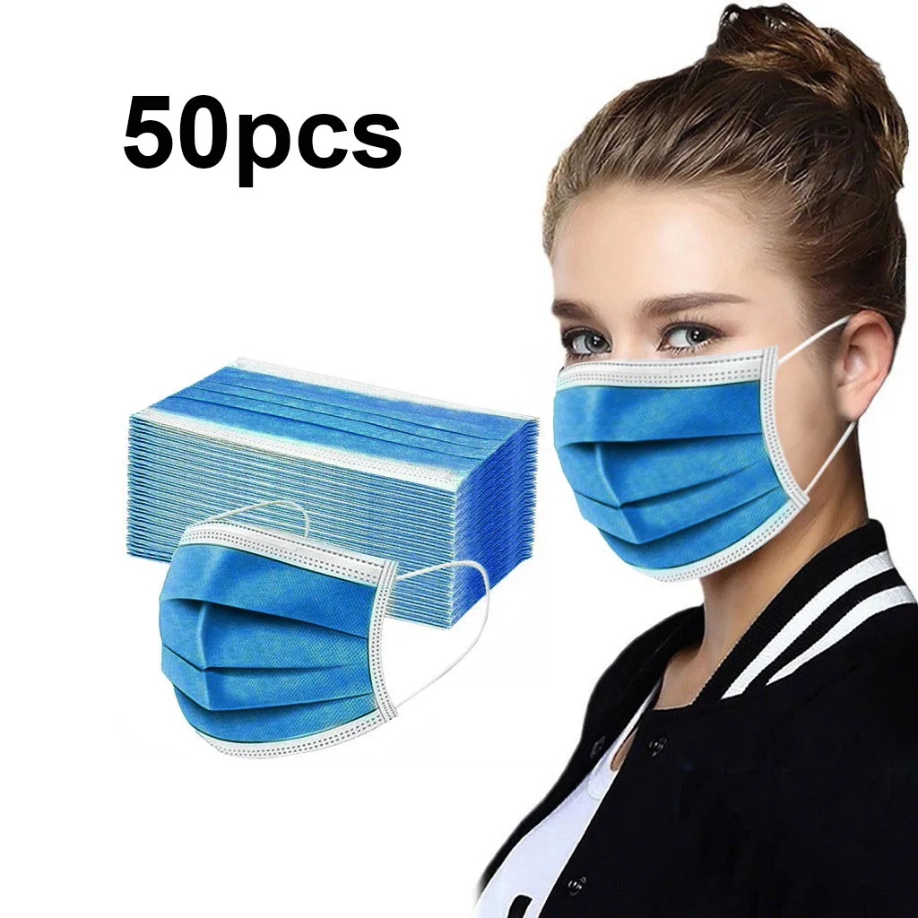 

100PCS Mask Disposable Nonwove 3 Layer Ply Filter Mask mouth Face mask filter safe Breathable Protective masks In Stock .