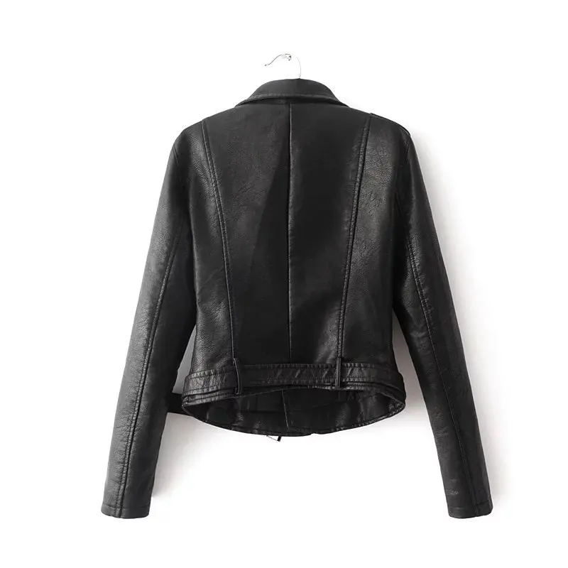 Brand Women's Faux Leather Jackets Zip Up Motorcycle Short PU Moto Biker Outwear Fitted Slim Coat Belted Plus Size S-3XL enlarge