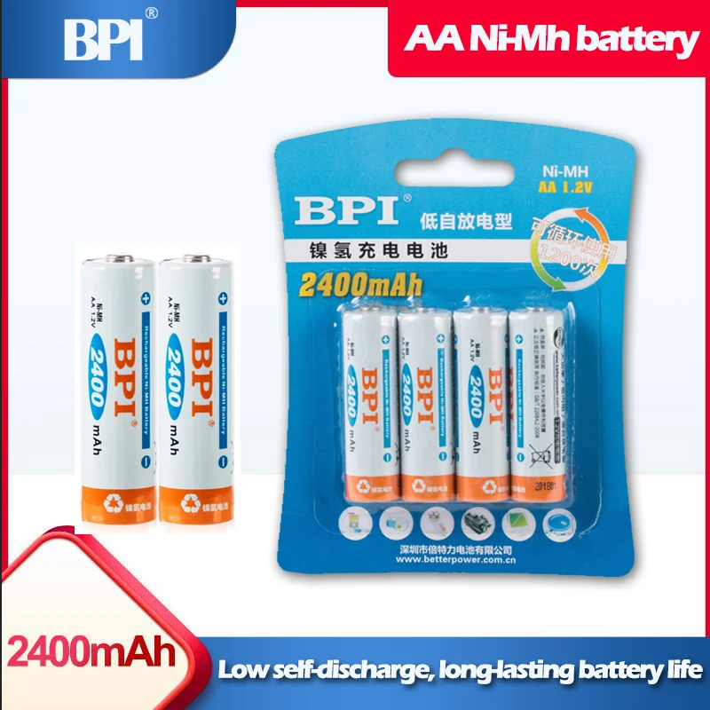 4 шт. BPI AA 2400mAh 1 2 V Ni MH перезаряжаемая батарея для игрушек фонариков ноутбук