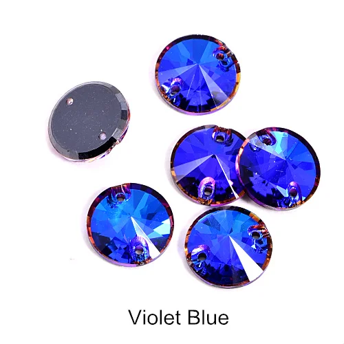 001VB-Violet Blue 40pcs AAAAA Quality 12mm Round Rivoli Glass Sew On Rhinestones Flatback Crystal Sewing Strass for DIY Wedding Dress B1248 - Цвет: 001VB-Violet Blue