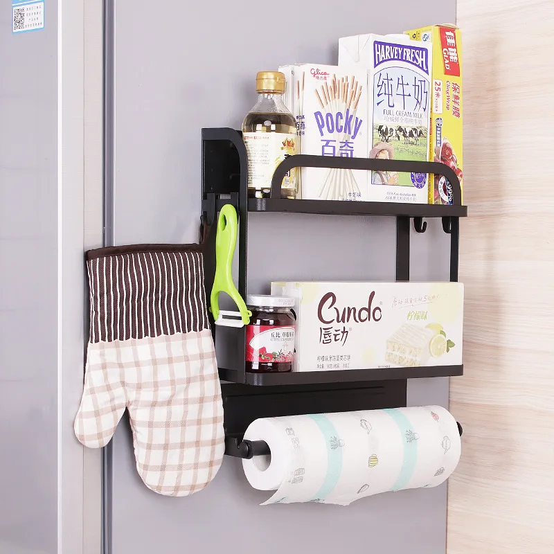 

Multi-layer Storage Holders Creative Refrigerator Side-mounted Magnetic Rack Kitchen Hanging Towel Wrought Iron Shelf Organizer