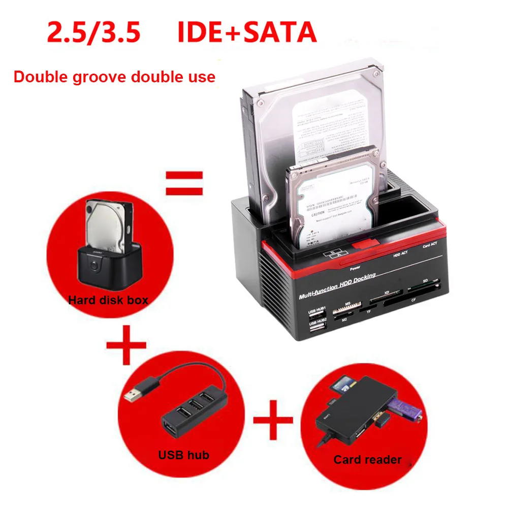 2 53 5in sata ide hdd docking station hard drive docking station hdd enclosure usb 2 0 hub msm2xdcfsdtf card reader free global shipping