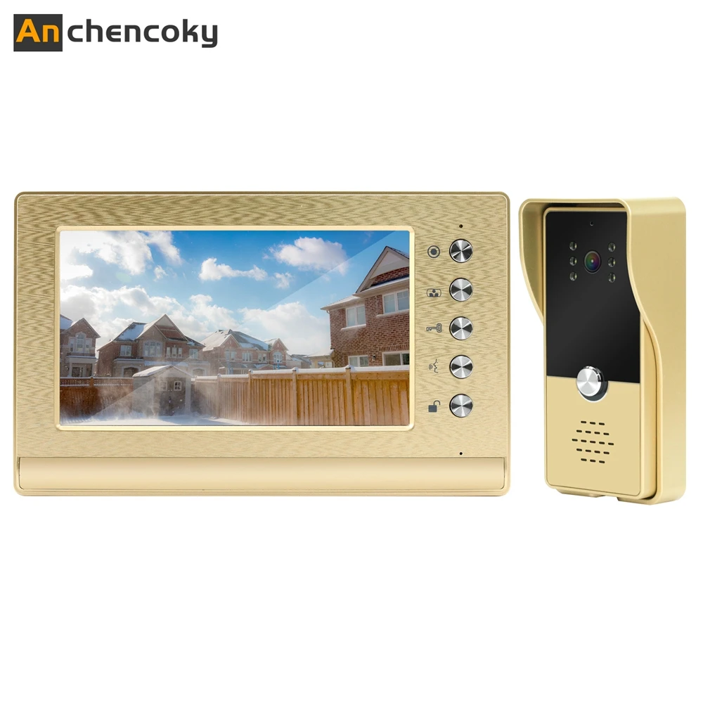 Video Intercom Doorbell Camera 7Inch Monitor with Unlock Rainproof Night Vision Intercom In Private House Security Protection