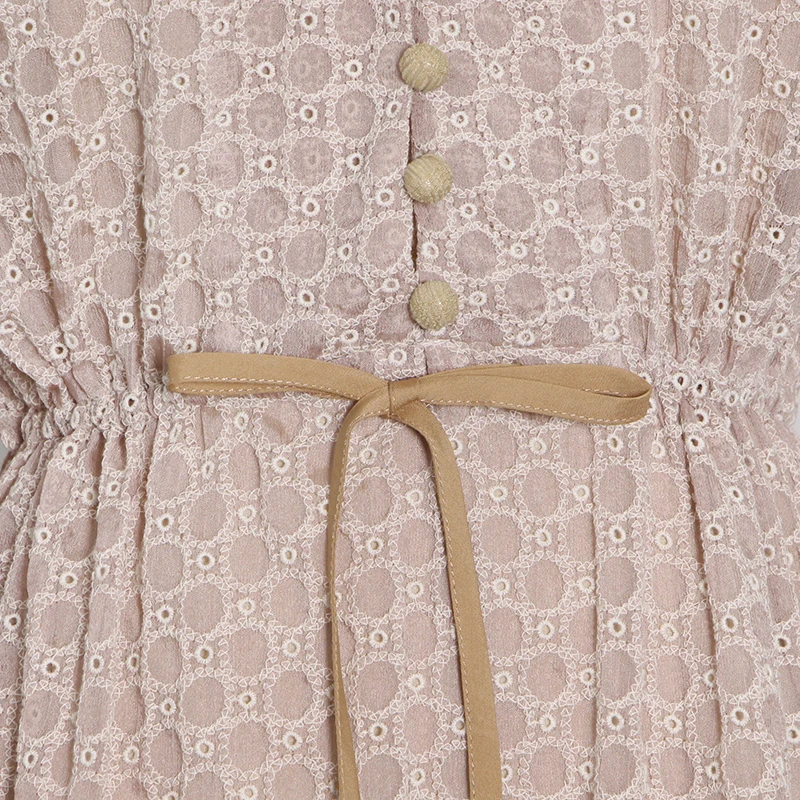 

VGH Apricot Dress For Women V Neck Lantern Sleeve High Waist Patchwork Print Lace Up Vintage A Line Mini Dresses Female 2021 New