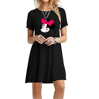 a line mini dresses cute mickey mouse cartoon print robe short sleeve loose casual summer vestidos mujer verano for women 2021