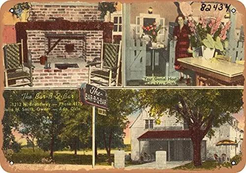 Metal Sign Oklahoma Postcard - The Bar-B-Q-Bar - Vintage Rusty Look