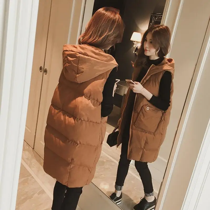 light brown Женские зимние жилеты большого размера, теплые мягкие элегантные женские жилеты с капюшоном в Корейском стиле, женские жилеты на молнии для отдыха - Цвет: light brown