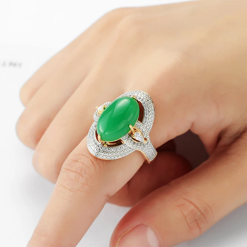 

BIJOX STORY Classic 925 Sterling Silver Jewelry Ring with Oval Shape Emerald Rings for Women Wedding Anniversary Party size 6-10