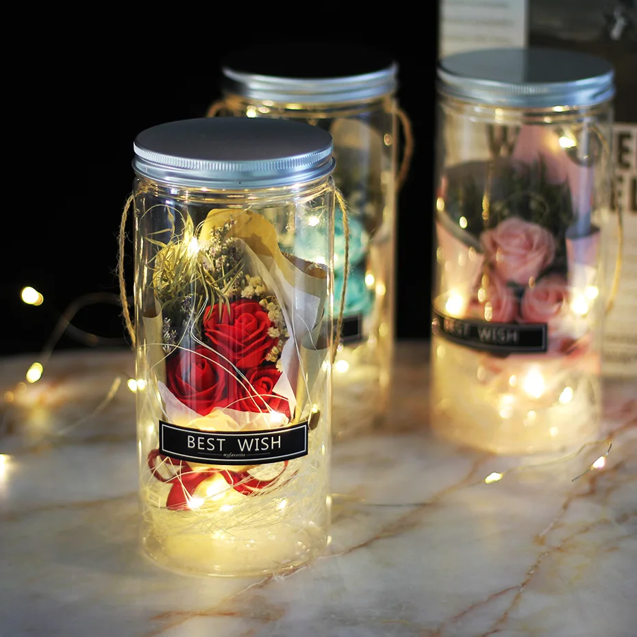 

Aromatherapy Soap Rose LED Soap Flower Plastic Bottles Wedding Artificial Flower Valentines Day Mothers Day Christmas Day Gift