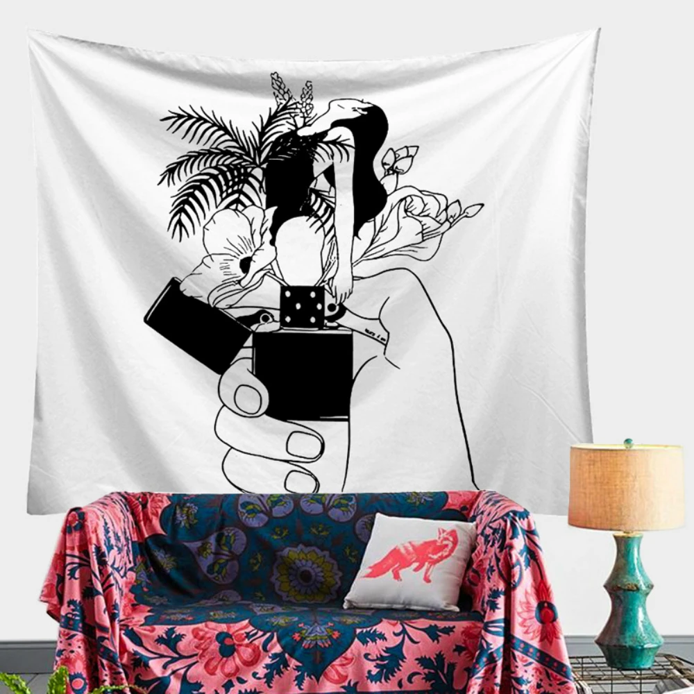 Черно белый настенный гобелен домашний декоративный коврик одеяло йога для дома