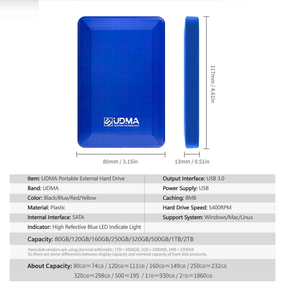 Портативный внешний жесткий диск UDMA USB 3 0 SATA емкостью ТБ 2 5 дюйма hd для ПК Mac Xbox PS4
