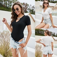 sexy bodysuit women jumpsuit bodycon jumper body mujer deep vu neck short sleeve party club summer white black basic clothes top