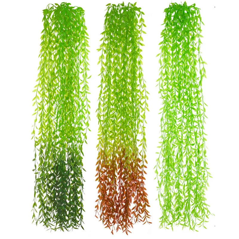 

100cm 5 Forks Artificial Plant Vines Wall Hanging Rattan Leaves Branches Outdoor Garden Home Decoration Fake Leaf Green Plants