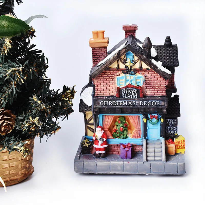 Рождественская сцена макет украшения маленький полимер светящийся дом церковь