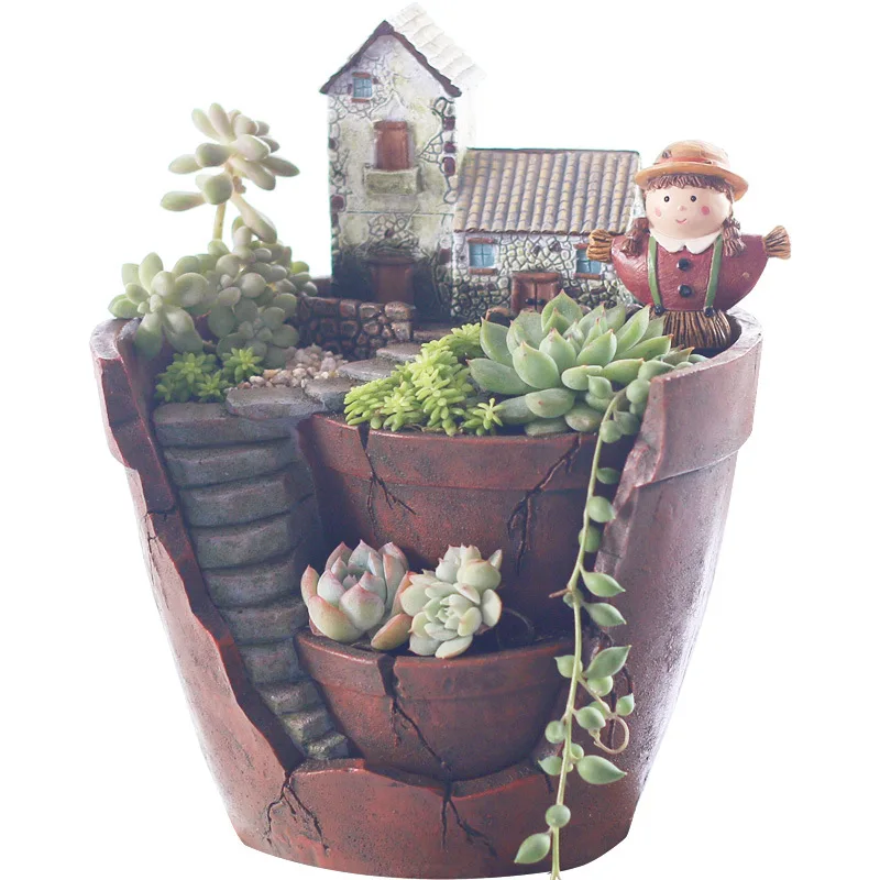 1 piece Creative Micro Landscape Flower Pot Garden Design Flowers Baskets Succulents Plants Holder House Bonsai Pots | Дом и сад