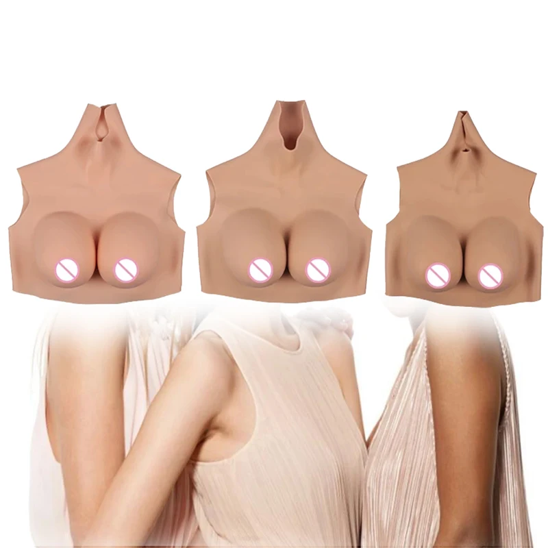 5th Generation Silicone/Cotton Breast Forms Realistic Breastplate High Collar Crossdressing Skinspot Transgender Cosplay |