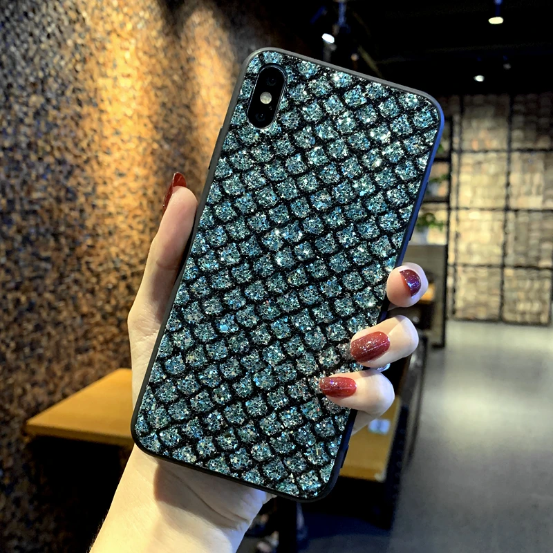 Блестящий блестящий чехол в виде чешуи русалки для iPhone XS MAX XR X Роскошный 7 6 6S 8 Plus
