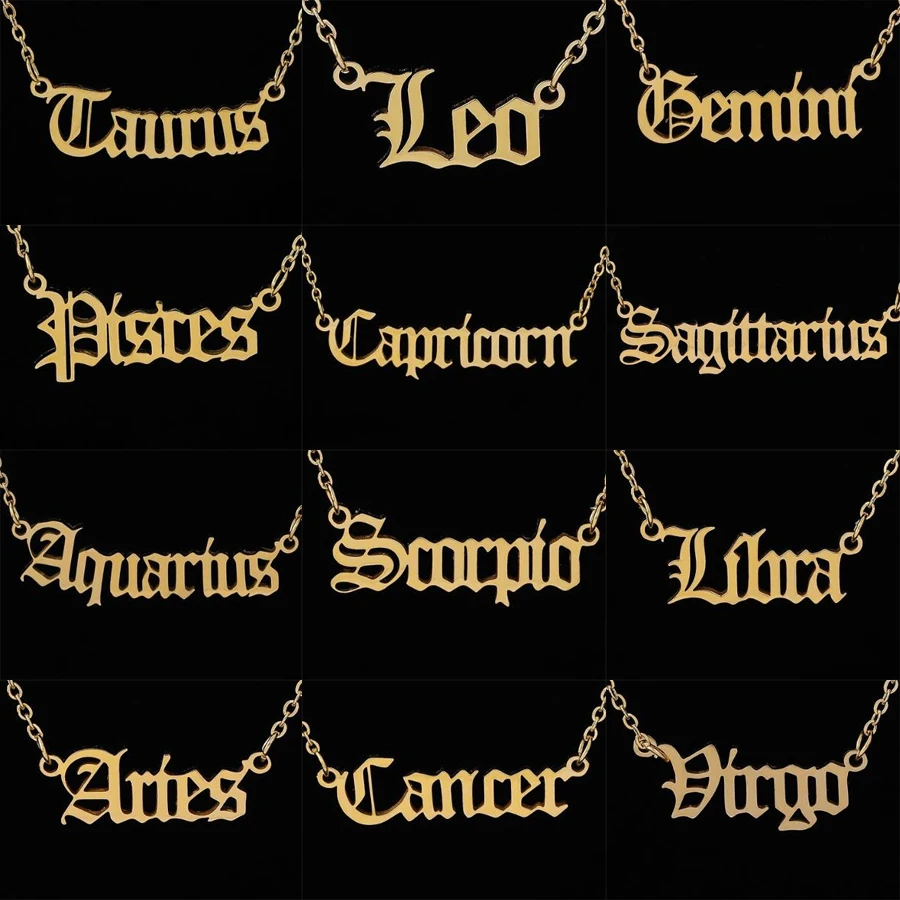 

Hfarich Stainless Steel Old Constellation Letter Necklace Vintage Gold Color Unique Designed Aquarius Aries Pisces Leo Necklaces