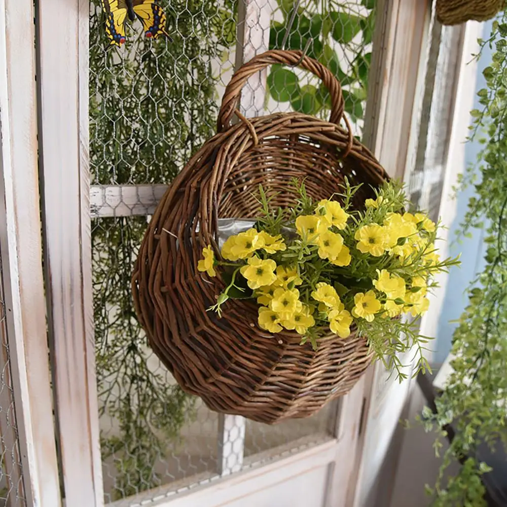 Настенная подвесная натуральная плетеная корзина для цветов цветочный горшок