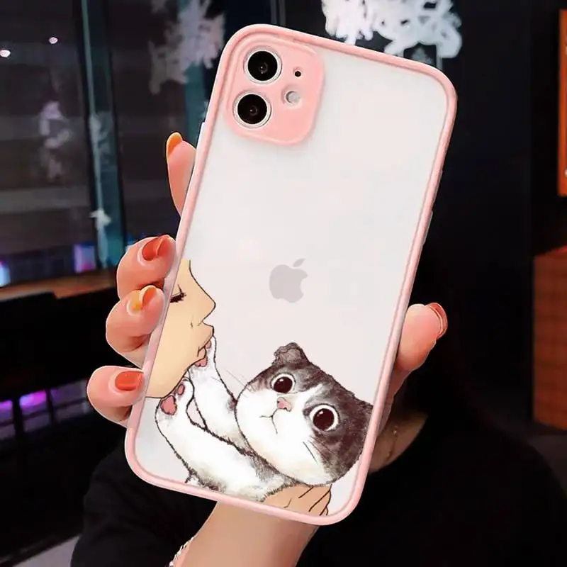 

No Kisses cute Cat Phone Cases matte transparent For iphone 7 8 11 12 plus mini x xs xr pro max cover