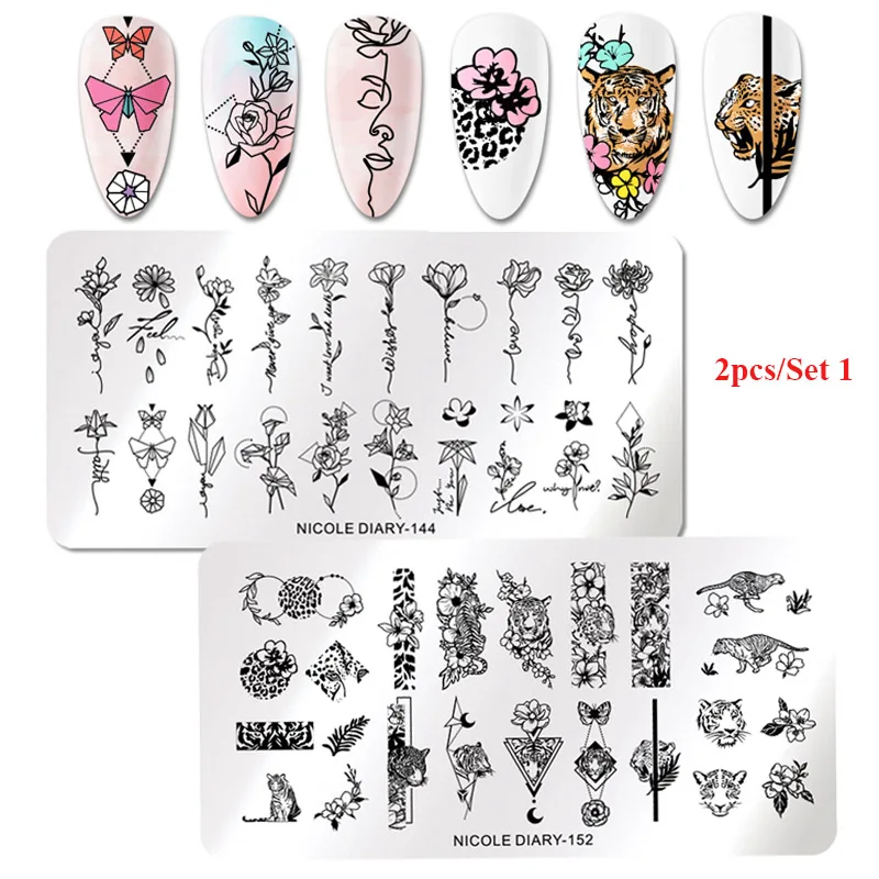 2 шт. пластины для штамповки ногтей NICOLE DIARY пружинный цветок прямоугольная