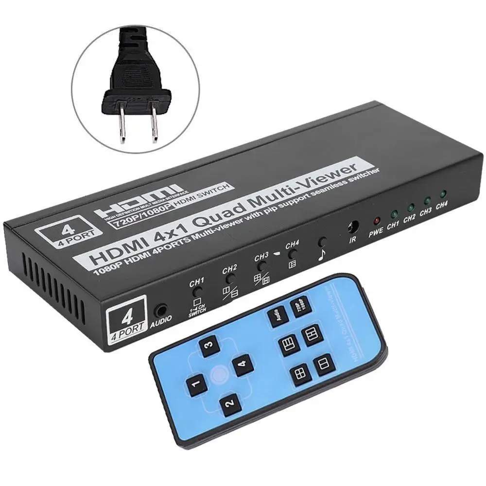 100-240V 4x1 Quad HDMI мульти-просмотра бесшовный Переключатель Экран сплиттер кабель