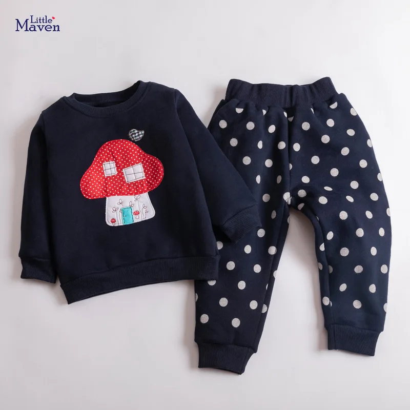 

Комплекты одежды для маленьких девочек Little maven, Флисовая теплая и мягкая детская одежда на осень и зиму, милая детская одежда с грибами