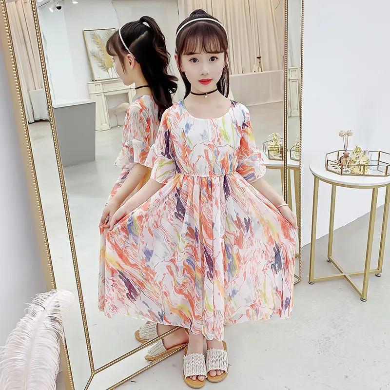 

Dress Girl Summer 2021 New Chiffon Print Children's Clothing Elegant Princess Party Dresses Toddler Girls Clothes Summer Dress 2