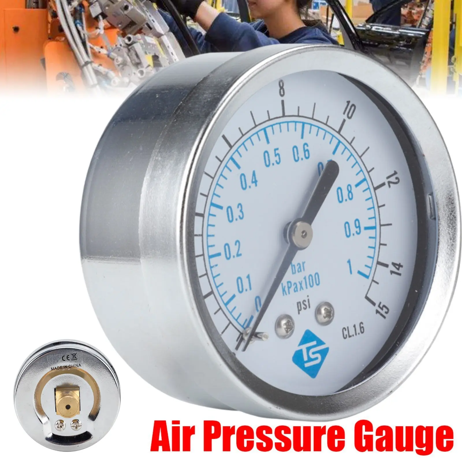 

Professional 1/4" NPT Air Pressure Gauge Steel Clearly Scale Economical All Purpose Pressure Gauge 0-1bar/kpa*100, 0-15psi