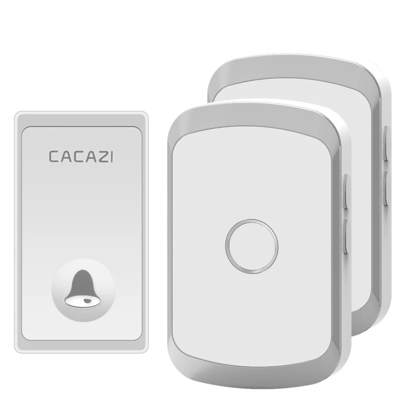 1 button 2 receiver CACAZI автономный водонепроницаемый беспроводной дверной звонок без кнопки батареи 200 м дистанционный светодиодный светильник Домашний Беспроводной дверной звонок с европейской вилкой 36 Chime - Цвет: 1 button 2 receiver