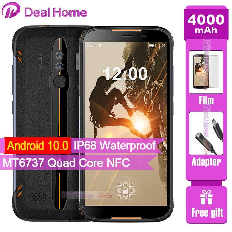 HOMTOM HT80 IP68 Водонепроницаемый Смартфон Android 10 5 дюймов 18:9 MT6737 4 ядра NFC Беспроводной