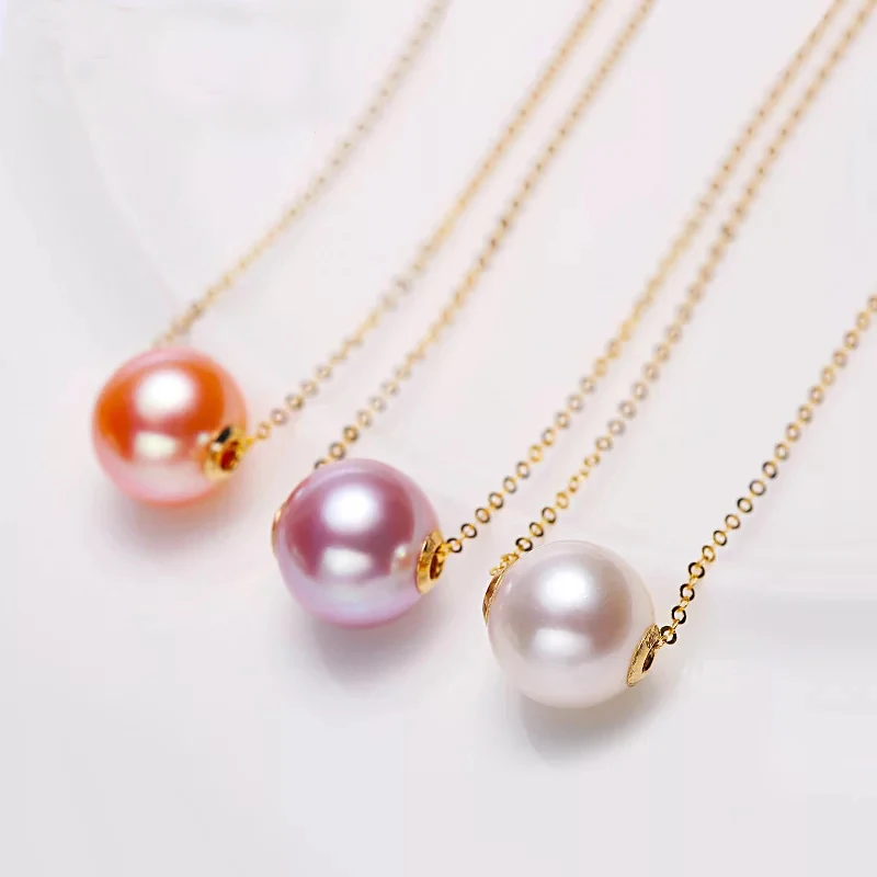 Ожерелье с натуральным пресноводным жемчугом 18 К цепочка из желтого золота 8-9 мм